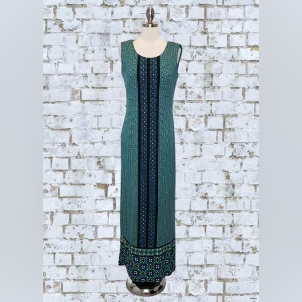 Liz Claiborne Maxi Dress Medium Floral Teal Yellow Blue